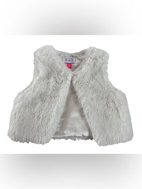 The Children’s Place Girls White Faux Fur Vest Soft Cozy Winter Size 4T